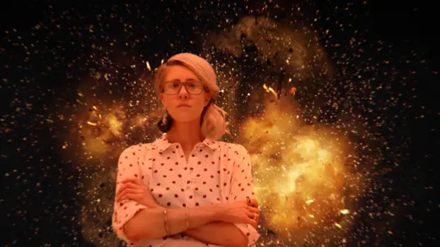 Sonya Teich, female software engineer with explosions in the background