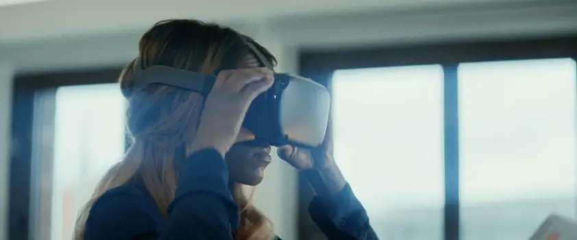Female product design engineer in virtual reality headset