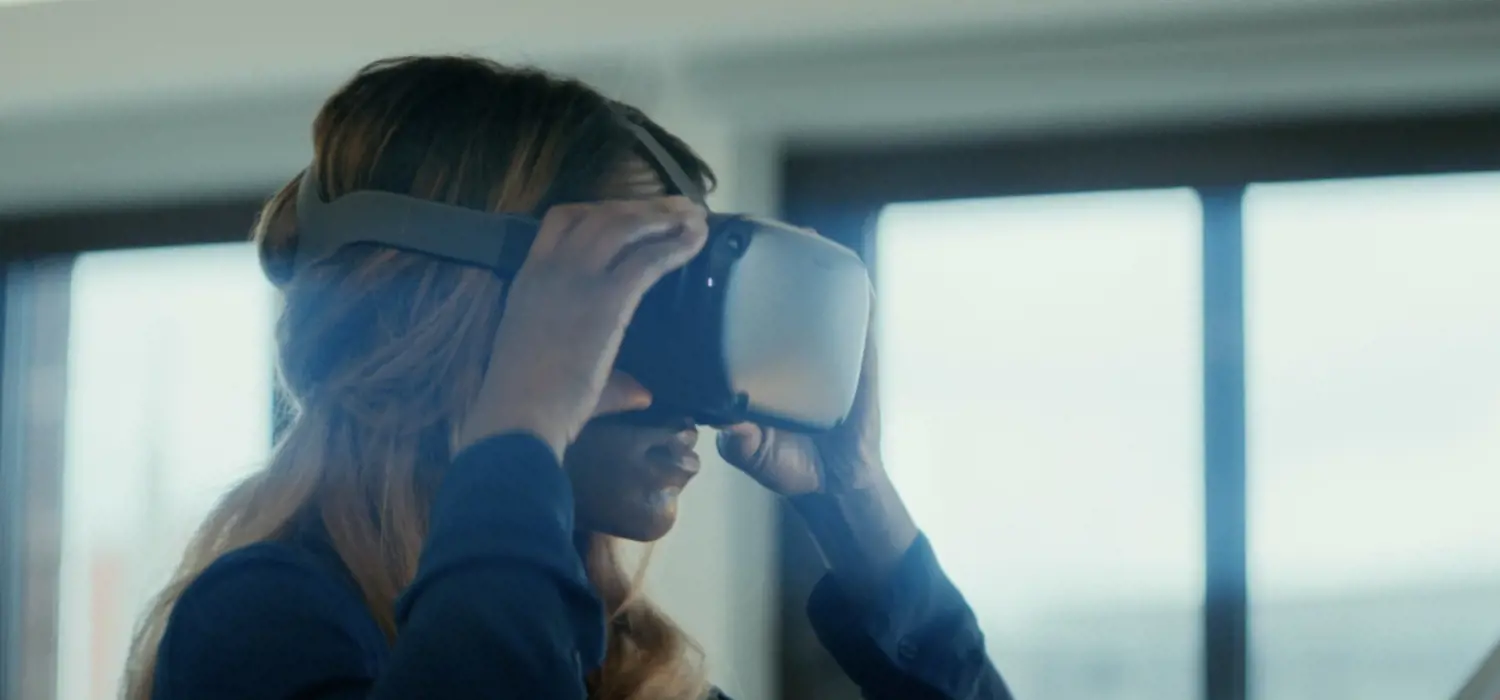 Female product design engineer in virtual reality headset