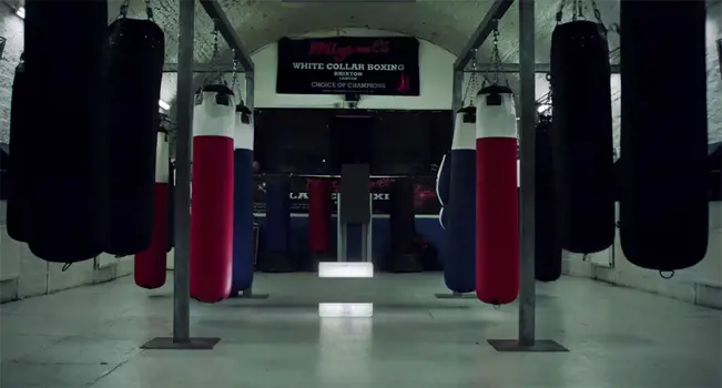 Interior of a boxing gym with punching bags