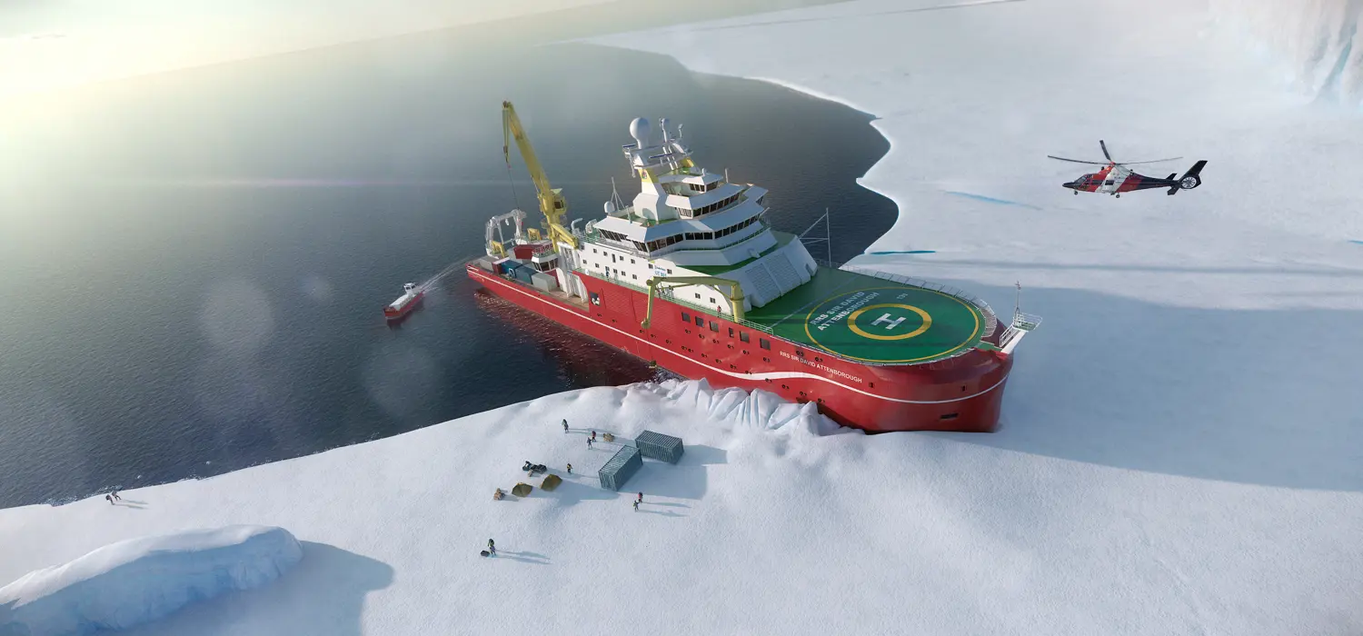 RSS Sir David Attenborough breaking through ice