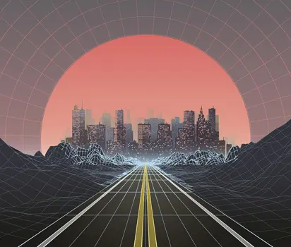 Digitally rendered city scape